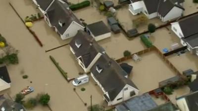 Aerial picture of flooded streets