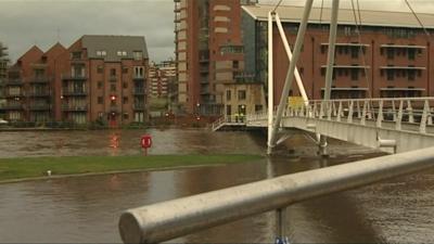 The River Aire in the middle of Leeds