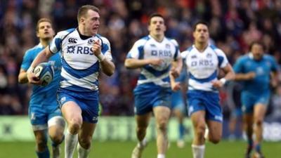 Stuart Hogg scores a spectacular 80m interception solo try against Italy