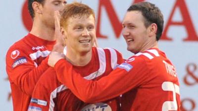 Chris Casement celebrates his goal against Ards