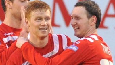 Chris Casement celebrates his goal against Ards