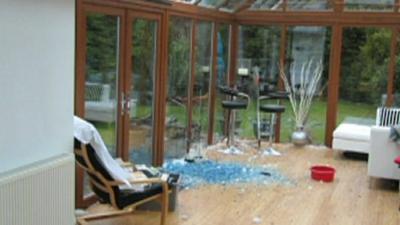 The ball of ice smashed into a conservatory in Clanfield, Hampshire