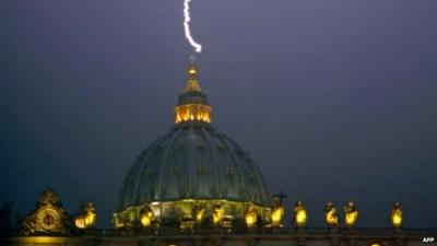 Lightning strikes St Peter"s dome at the Vatican