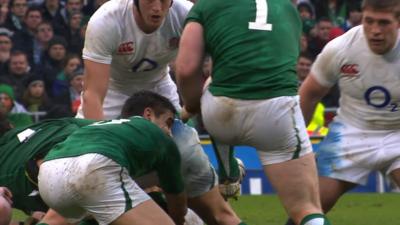 Ireland's Cian Healy stamps on England's Dan Cole