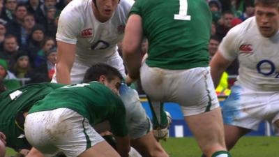 Ireland's Cian Healy stamps on England's Dan Cole