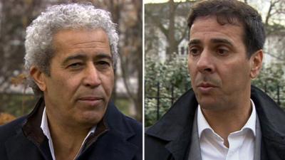 Montage image of two British Libyans injured outside the embassy in London in 1984 - Mahmoud Alagori (L) and Adel Mansouri (R)