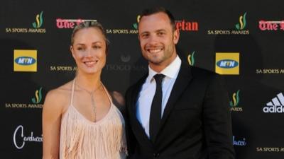 Reeva Steenkamp and Oscar Pistorius at an awards ceremony in Johannesburg