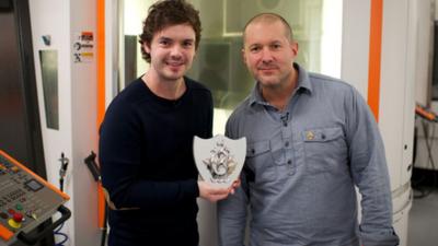 Blue Peter Presenter Barney Harwood and Sir Jonathan Ive