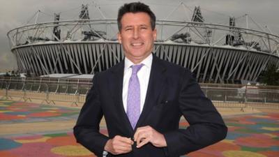 Lord Coe in front of the Olympic Stadium