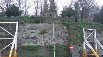 Supporting wall at Cardigan Castle