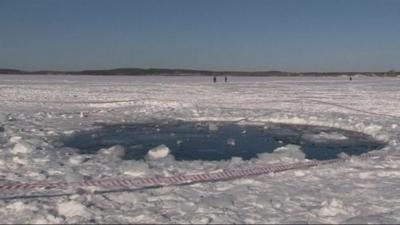 Hole in ice thought to be caused by the meteorite strike