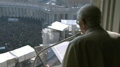 Pope Benedict delivering the blessing to thousands of pilgrims