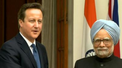 UK Prime Minister David Cameron with Indian PM Manmohan Singh