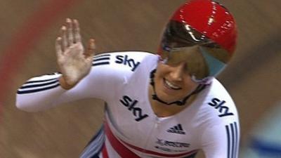 Great Britain's Dani King celebrates world team pursuit title