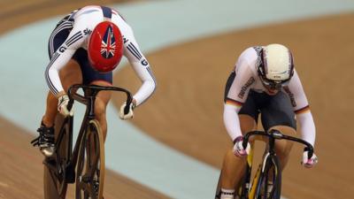 Becky James (L) challenging Kristina Vogel