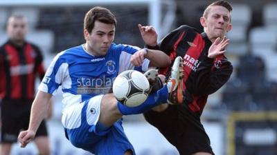 Match action from Crusaders against Dungannon at Seaview