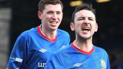 Linfield's Michael Gault celebrates scoring against Portadown at Windsor Park