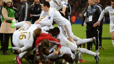 Swansea celebrate League Cup victory