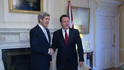 John Kerry shakes hands with David Cameron