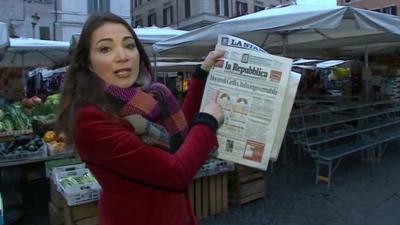 Katya Adler with Italian newspapers