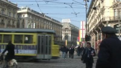 Street in Italy with tram