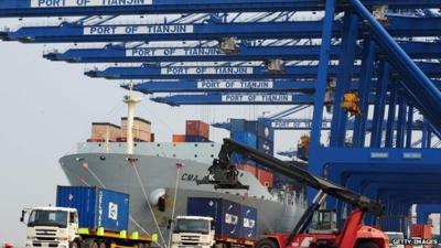 Ships being loaded with containers, China port