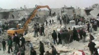 Still from footage which is thought to have been filmed in Aleppo