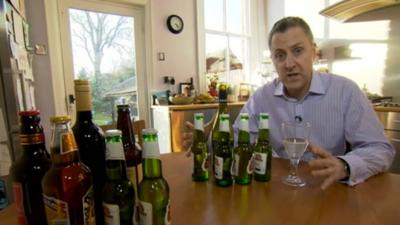 Dominic Hughes explains the guideline maximum alcohol amounts for men (right) and women (left)