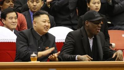 Kim Jong-un and retired US basketball player Dennis Rodman.