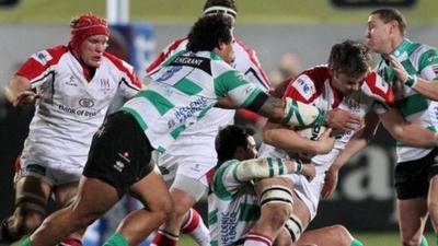 Match action from Ulster against Treviso at Ravenhill