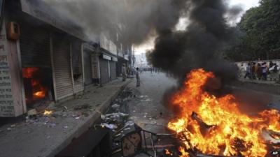 Jamaat-e-Islami, activists block traffic during a nationwide strike called by them in Bogra, Bangladesh