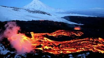 Lava from the Plosky Tolbachik volcano in East Russia