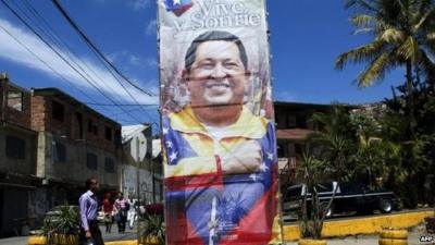 Poster of Venezuelan President Hugo Chavez, Caracas, 26 Feb