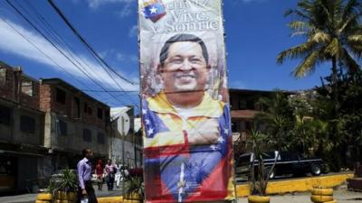 Poster of Venezuelan President Hugo Chavez, Caracas, 26 Feb