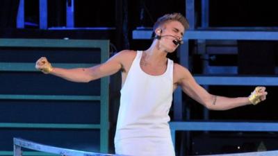 Justin Bieber performing at O2 Arena in London