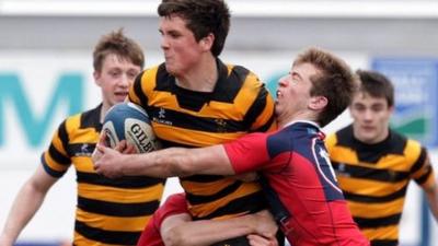 Match action from RBAI against Ballyclare in the Schools' Cup semi-final