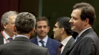 George Osborne, right, speaks with Italian Economy Minister Vittorio Grilli