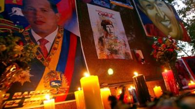 An improvised altar in memory of President Chavez