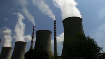 Cooling towers at a thermal power plant in Changchun of Jilin Province, China