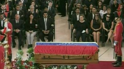 The coffin and mourners at Hugo Chavez's funeral