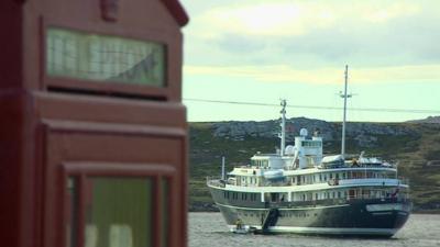 Boat and phone box in the Falklands