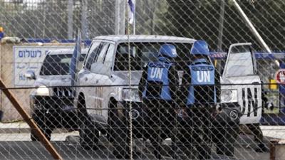 Filipino UN peacekeepers at the Kuneitra border crossing between Israel and Syria