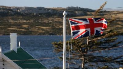 Union Jack flies in the Falkland Islands