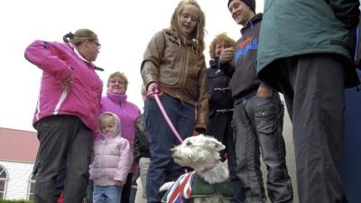 Falkland islanders outside a polling station