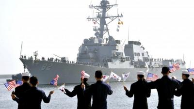 USS Lassen arrives to participate in the annual joint military exercises between the US and South Korea