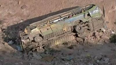 The crashed bus in southern Peru