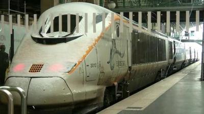 A snowy Eurostar train