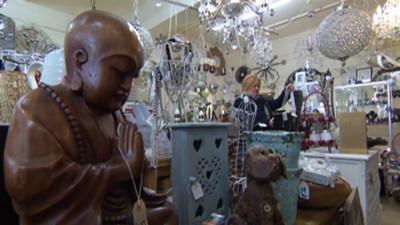 Inside view of Marcia Hallett's antique shop