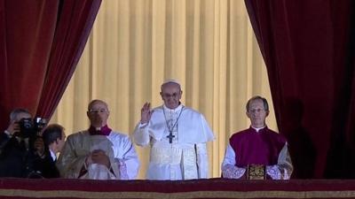 Argentine Cardinal Jorge Mario Bergoglio has greeting crowds in Rome's St Peter's Square