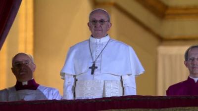 Pope Francis I on a balcony over St Peter's Square